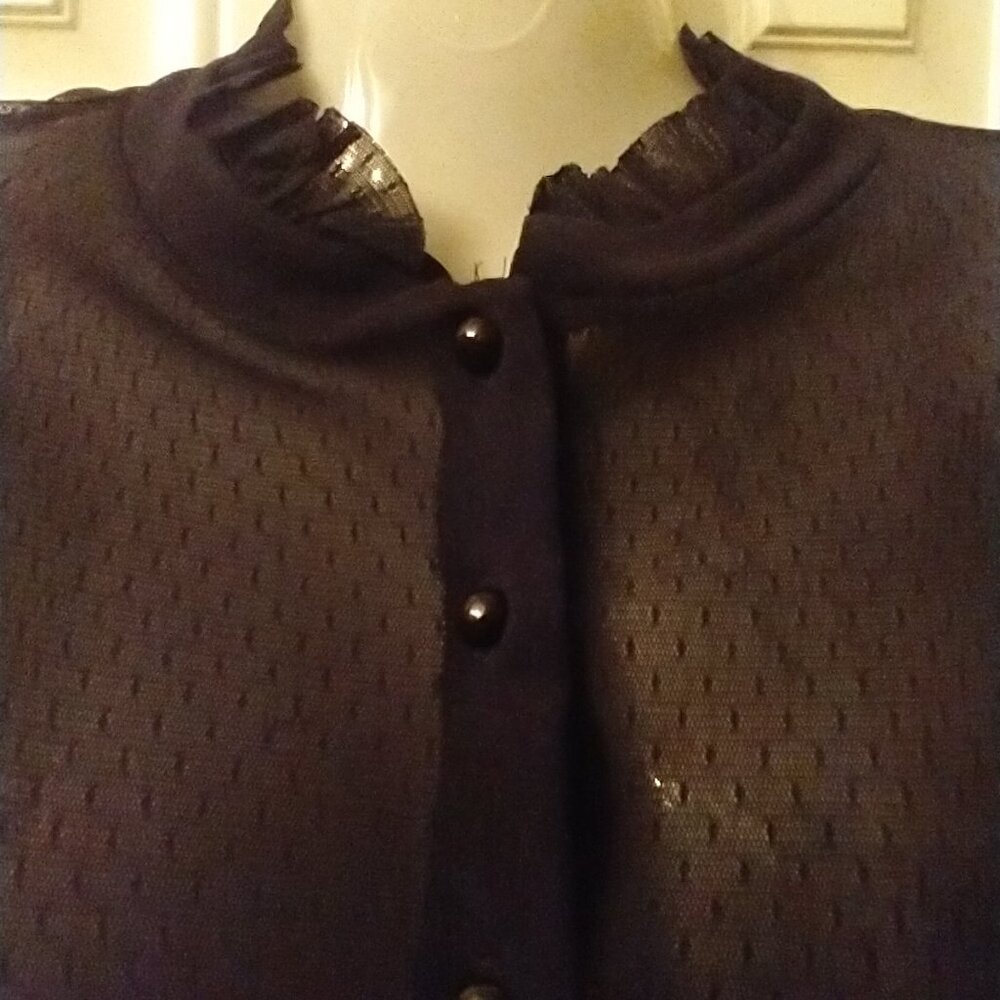 Vintage Lace Blouse w Metal Crosses, Ruffled Collar & Cuffs, Polka Dots OOAK - Picture 2 of 8